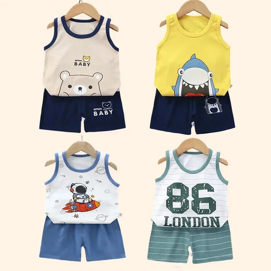 Children Sets Kids Clothes Boys Girls Vest Suit  Summer Children's Clothing baby T-Shirts Shorts Tank Top Sleeveless